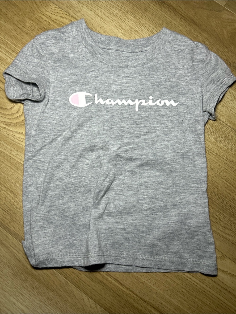 Champion Girls Gray Logo Short Sleeve Tee with Pink Accent
